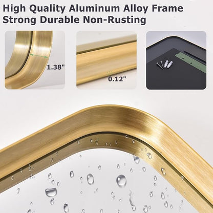 Easly 36 x 24 Inch Gold Bathroom Mirror for Wall,Aluminum Alloy Frame Rectangular Wall Mounted Mirror for Farmhouse Decor Horizontal or Vertical Ideal for Bedroom, Living Room
