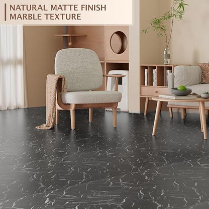 Peel and Stick Floor Tile, 30 PCS 12" x 12" Waterproof Marble Texture Luxury Vinyl Tiles, Easy DIY Self Adhesive Vinyl Flooring for Bathroom, Kitchen, Living Room, Black Marble