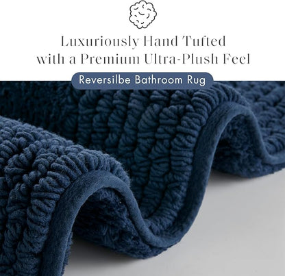Madison Park Splendor Reversible 100% Cotton Bath Runner, 24 x 60, Navy | Tufted Bathroom Rug, 3000 GSM, Hotel Quality, Luxurious Plush, Medium Pile, Absorbent, Quick Dry, OEKO-TEX, Shower Room Décor
