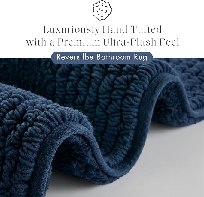Madison Park Splendor Reversible 100% Cotton Bath Rug, 17 x 24, Navy | Tufted Bathroom Mat, 3000 GSM, Hotel Quality, Luxurious Plush, Medium Pile, Absorbent, Quick Dry, OEKO-TEX, Shower Room Décor