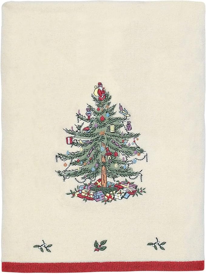 Spode - Bath Towel, Soft & Absorbent Cotton Towel Christmas Tree Collection
