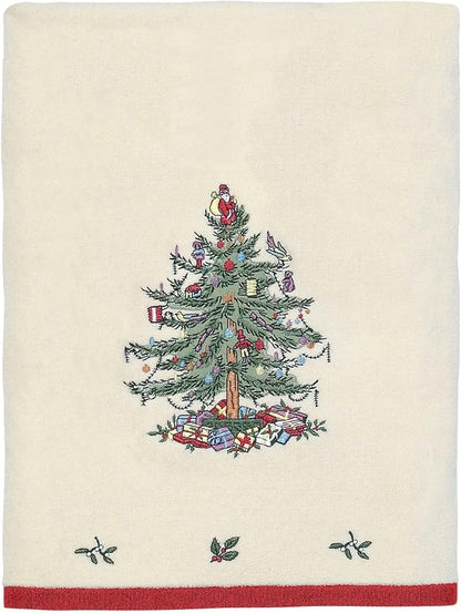 Spode - Bath Towel, Soft & Absorbent Cotton Towel Christmas Tree Collection