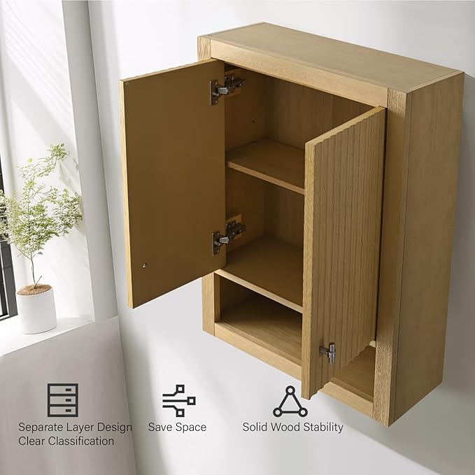 Vanity Art Vanity with Storage Cabinet & Shelves, Free-Standing Vanity with Soft-Closing Doors, Natural Oak, Golden Brushed Handware VA91-TC-NO-GB