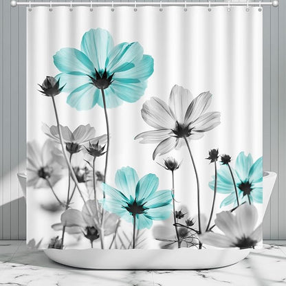 Rustic Floral Shower Curtain, Daisy Shower Curtain Watercolor Painting Farmhouse Waterproof Shower Curtain Sets with 12 Hooks Polyester Fabric Machine Washable Decor Bath Curtain, Retro Daisy