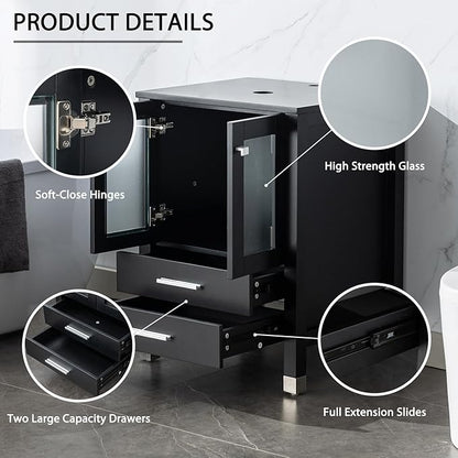 LUCKWIND 72" Double 24-in Bathroom Vanity with Sink Combo, Elegant Series with Two 12.6-in Side Cabinets, Painted Frame, Including Champagne Boat Sinks, Faucets Without Mirrors, Black
