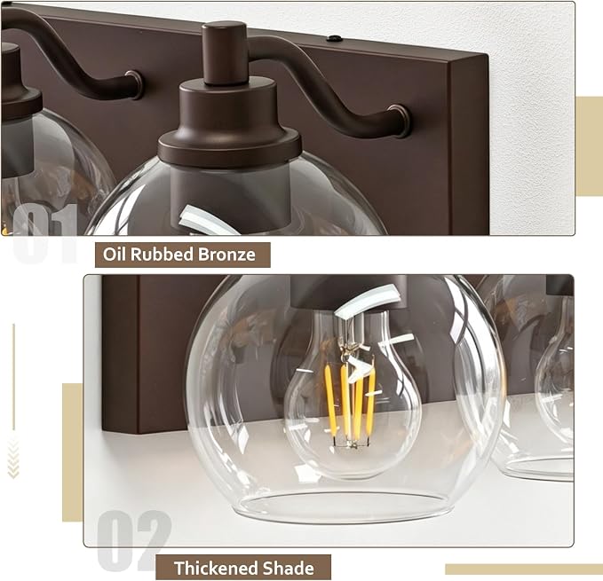 IZORRO Bathroom Light Fixtures, 6-Light Oil Rubbed Bronze Vanity Light, Modern Wall Sconces with Globe Clear Glass Shade, Vanity Lighting Fixtures Over Mirror,E26 Bulb Socket
