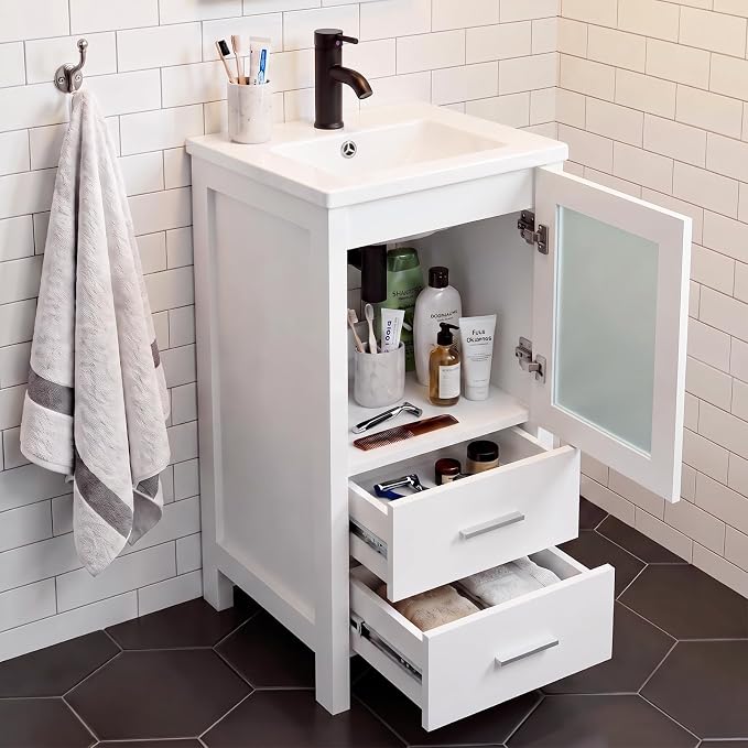 wonline 16 inch Bathroom Vanity Set with Sink, Faucet & Pop Up Drain | Space-saving design for small bathrooms, apartments, powder rooms and other compact spaces