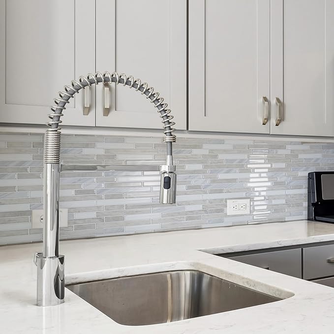 LONGKING 10-Sheet Extra Thick Peel and Stick Backsplash Tiles, Waterproof Kitchen Backsplash Peel and Stick Tile, Self-Adhesive Backsplash for Kitchen, Beige & White | Peel and stick backsplash, self-adhesive wall tile, Beige White, extra thick, waterp...