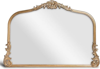 English Estate Carved Arch Wood Wall Mirror, Mirror for Entryway, Living Room, Bathroom, Antique Gold, 26x37