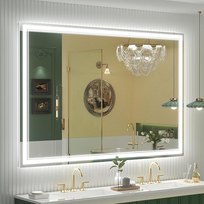 OKPAL 48x40 LED Bathroom Mirror with Lights, Anti-Fog Lighted Bathroom Mirror, Dimmable Lighted Mirrors for Bathroom Wall, LED Vanity Mirror, Shatterproof, ETL Listed, Horizontal/Vertical