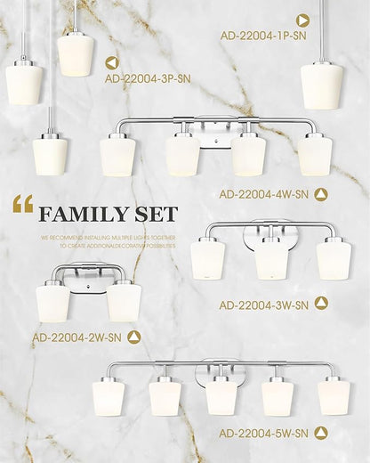 Bathroom Light Fixtures Over Mirror, 5-Light Brushed Nickel Vanity Lighting Fixtures with Milk White Glass, 38inch Farmhouse Wall Sconces Lighting, AD-22004-5W-SN