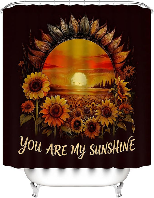 AZHM Sunflower Shower Curtain Set 4 PCS Bathroom Bathroom Accessory Sets Inspirational Quotes Floral Vintage Bath Decor with Rugs and 12 Hooks