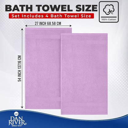 DAN RIVER 600 GSM Cotton Large Bath Towels Set of 4, 27 x 54 Inches | Larger & Lighter Weight Towels for Bathroom - Highly Absorbent & Quick Dry 100% Cotton Bath Towel Set for Home, Spa & Hotel
