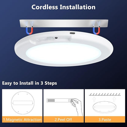 maylit 2 Pack Rechargeable Ceiling Lights with Motion Sensor | Wireless Battery-operated Lighting for Closets, Bathrooms, Hallways, Stairs and Pantries