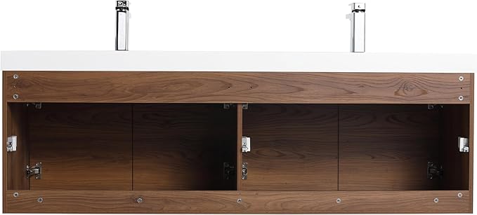 Blossom 60 Inch Floating Vanity Double Sink for Master Bath | Luxury Wall Mounted Bathroom Cabinet with Integrated Sinks | Professional-Grade Plywood & Pre-Assembled Design | Modern Walnut Finish