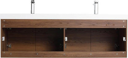 Blossom 60 Inch Floating Vanity Double Sink for Master Bath | Luxury Wall Mounted Bathroom Cabinet with Integrated Sinks | Professional-Grade Plywood & Pre-Assembled Design | Modern Walnut Finish