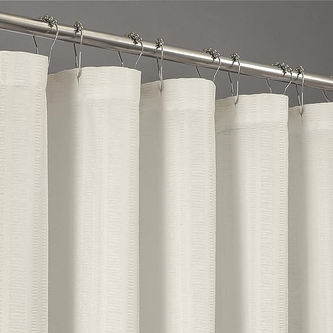 Aiyufeng Extra Long Cream Shower Curtain 72 x 84 inches Long, 3D Embossed Textured Fabric Shower Curtain for Bathroom, Water Repellent, Machine Washable