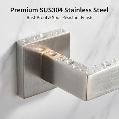 5 Piece Bathroom Hardware Set Brushed Nickel, SUS304 Stainless Steel Towel Bar Set, Modern Square Accessories with 16 Inch Rack Toilet Paper Holder Robe Hooks (Brushed Nickel)