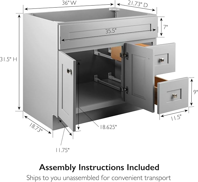 Design House Brookings Bathroom Vanity, 36", Gray | Adjustable Hinges, Freestanding, Contemporary/Modern, Wood, Bath, 587097