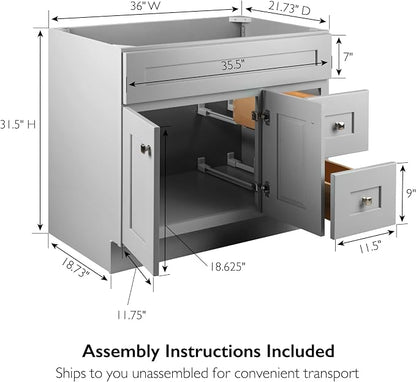Design House Brookings Bathroom Vanity, 36", Gray | Adjustable Hinges, Freestanding, Contemporary/Modern, Wood, Bath, 587097