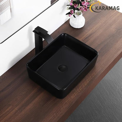 Black Vessel Sink,Rectangle 19"x15" Bathroom Sink Above Counter Porcelain Ceramic Small Sink Bowl Ceramic Vessel Sinks for Bathrooms
