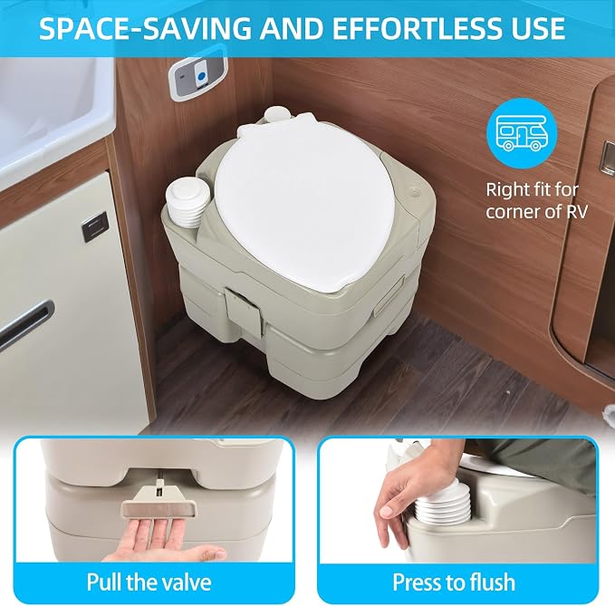 YITAHOME 5.28 Gallon Portable Camping Toilet Porta Potty with Diagonal | Hand Sprayer and Press Flush Pump, Space Saving Indoor Outdoor Toilet for Adults, RV Travel, Boat and Trips