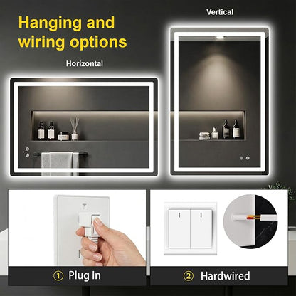 LED Bathroom Mirror with Lights, 30"x45" Lighted Vanity Mirror for Wall | Anti-Fog, Dimmable 3 Color Light, Backlit+Frontlit, Shatterproof Tempered Glass, Memory Function