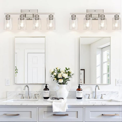 4-Light Brushed Nickel Bathroom Vanity Light with Clear Glass Shades
