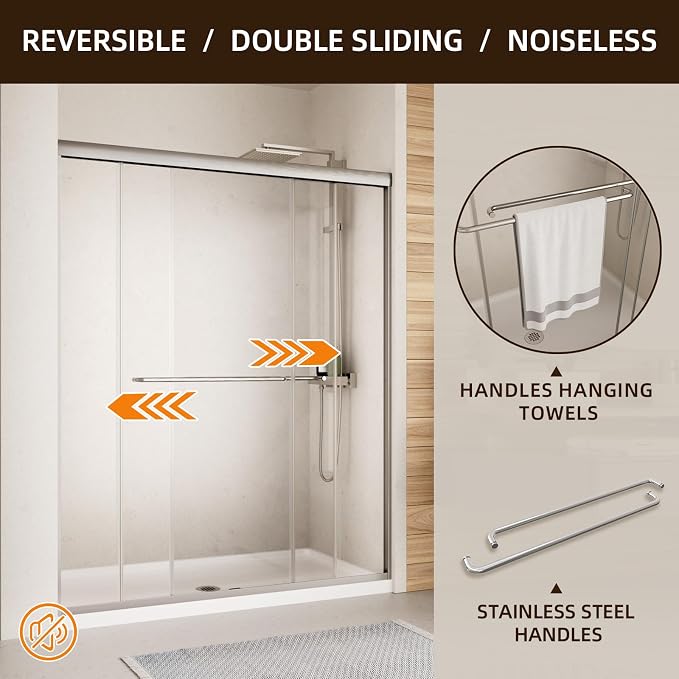 Royal Guard Double Sliding Shower Door 44-48" W x 72" H,Brush Nickel | 6mm SGCC Tempered Glass,Nano Coating Easy Clean,Walk-in Shower Use,Reversible Installation&Waterproof