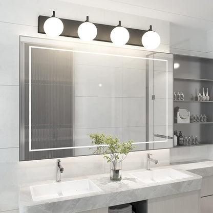 Aipsun Bathroom Light Fixtures, 4 Lights Matte Black Vanity Light, Modern Wall Sconces Lighting, Modern Bath Wall Mounted Lights with Milky Glass Globe(Exclude Bulb)