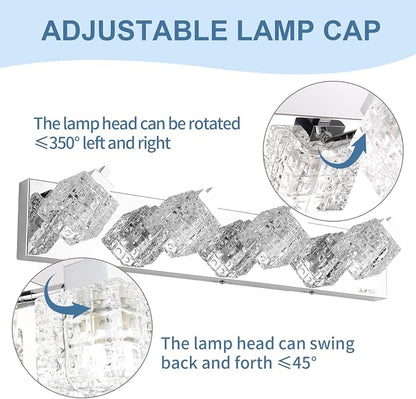 TRLIFE Bathroom Vanity Light Fixtures, 26inches Crystal Vanity Light Fixture Modern Bathroom Lights Over Mirror 4 Lights Vanity Light for Bath Room