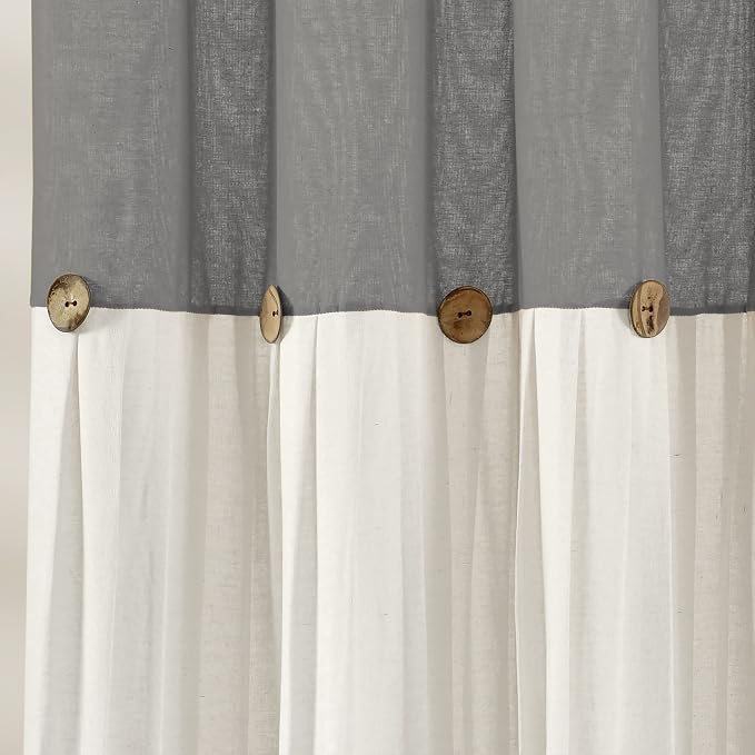 Lush Decor Linen Button Shower Curtain, 72" W x 72" L, Dark Gray & Off White - Gray Shower Curtain Fabric - Bathroom Curtain - Farmhouse Bathroom Decor