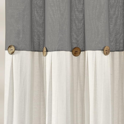 Lush Decor Linen Button Shower Curtain, 72" W x 72" L, Dark Gray & Off White - Gray Shower Curtain Fabric - Bathroom Curtain - Farmhouse Bathroom Decor