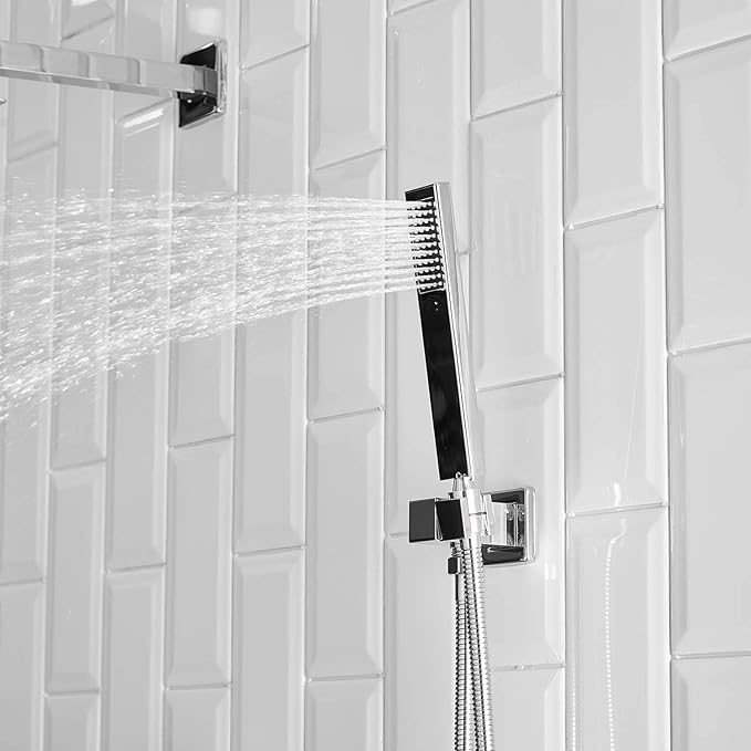 Homevacious 10 Inches Bathroom Luxury Rain Mixer Shower Combo Set Wall Mounted Rainfall Shower Head System Polished Chrome Shower Faucet Rough-in Valve Body and Trim Included