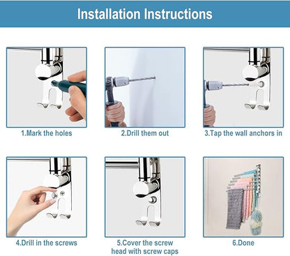 6 - Arm Stainless Steel Swivel Towel Rack with Hook: Wall - Mounted, Rustproof Space - Saver for Bathroom & Kitchen - 180° Rotation, 14kg Capacity