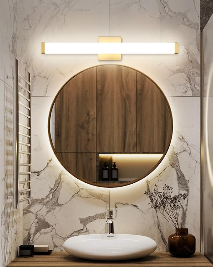 24" LED Bathroom Vanity Light 14W Brushed Brass 4000K Square | Natural White Light,Wall Bar Lighting,Rust & Moisture Resistant, Energy-saving, moisture-proof, for bathroom dresser mirror