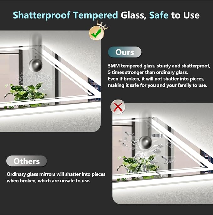 77x36 LED Bathroom Mirror, Backlit & Front Lit Lighted Mirror | Anti-Fog Vanity Mirror with Lights, 3 Color Dimmable, Memory, Shatterproof, Tempered Glass, CRI95, UL Listed, Wall Mounted