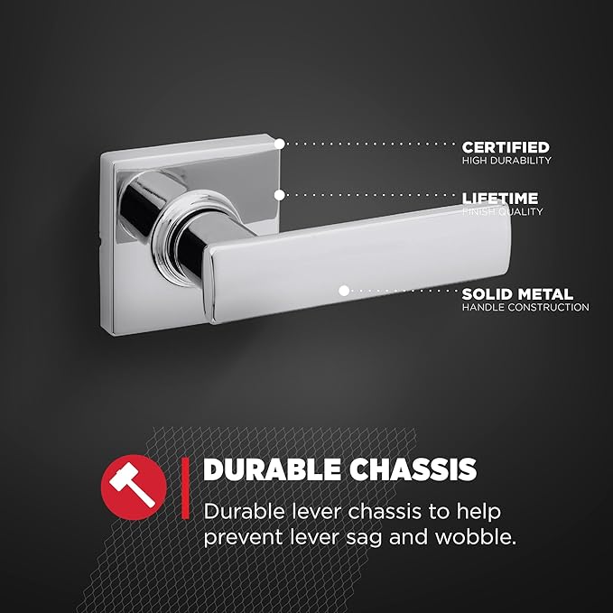 Kwikset Breton Interior Passage Door Handle, Lever For Closet and Hallway Doors, Reversible Non-Locking Handle Lever, Polished Chrome