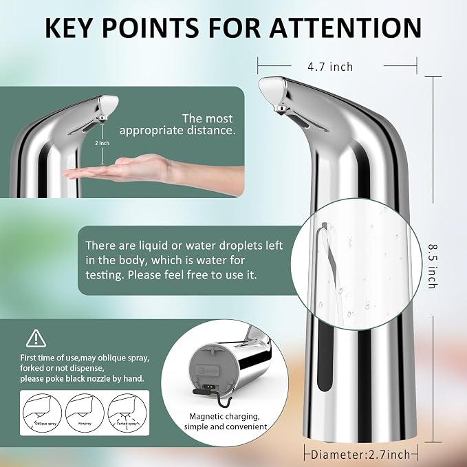 Automatic Liquid Soap Dispenser, 4-Level,Rechargeable | Plastic,13.5oz/400ml Silver Touchless Electric Hand & Dish Countertop Soap Dispensers with Sensor for Bathroom,Kitchen Sink
