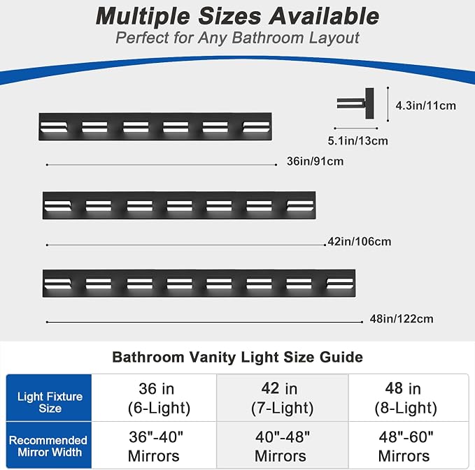 IZORRO LED Modern Bathroom Lights Fixtures(6-Light,Dimmable,360°Rotate),Matte Black Acrylic Wall Lighting,Vanity Lights for Bathroom Over Mirror - 6000k 36In （No Assembly Required）