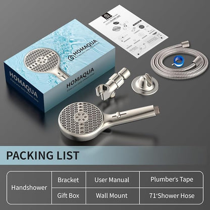 Brushed Nickel Handheld Shower Head, 9 Spray Modes High Pressure Showerhead | 71 Inch Kink-free Hose, Power Wash for Low Pressure Homes, Pet Tub Tile Cleaning