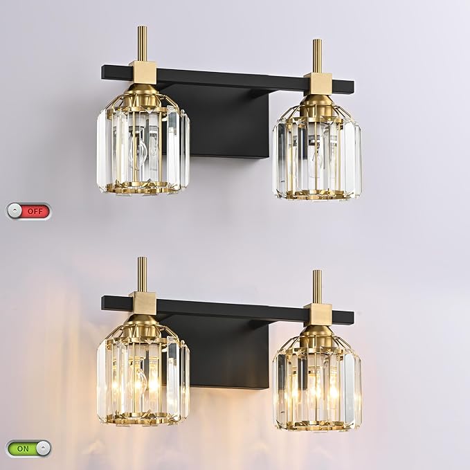SOLFART Crystal Lights Over Mirror Bathroom Vanity Light Crystal Vanity Lights for Bathroom Light Fixtures Over Mirror 2T