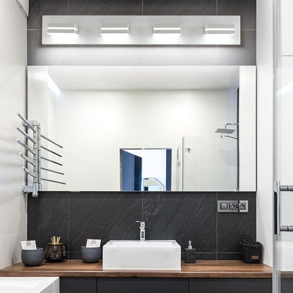 SineRise LED Modern Bathroom Vanity Light Fixtures, Modern Acrylic Bathroom Wall Lighting Fixtures Over Mirror, 4-Light, 30-Inch, White, 100%-0% White