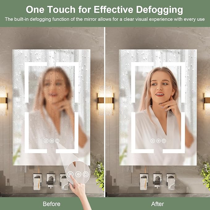 Medicine Cabinet, LED Mirror Cabinet for Bathroom with 3-Color with Mirror Defog, Recessed or Surfaced Wall-Mounted (20X30)