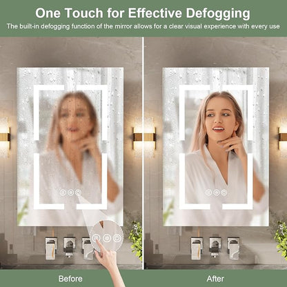 Medicine Cabinet, LED Mirror Cabinet for Bathroom with 3-Color with Mirror Defog, Recessed or Surfaced Wall-Mounted (20X30)