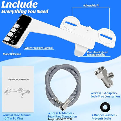 Bidet Attachment for Toilet,Non-Electric Bidet Attachments with Independent Adjustable Water Pressure,Retractable Self-Cleaning Nozzles for Feminine and Rear Washing-Black