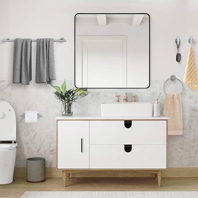 Brushed Nickel Bathroom Hardware Accessories Set, 5 Pieces Round Towel Bar Set Toilet Paper Holder Towel Rail Set for Bathroom Stainless Steel Wall Mounted Bathroom Set,23.6 in