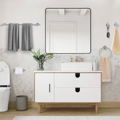 Brushed Nickel Bathroom Hardware Accessories Set, 5 Pieces Round Towel Bar Set Toilet Paper Holder Towel Rail Set for Bathroom Stainless Steel Wall Mounted Bathroom Set,23.6 in