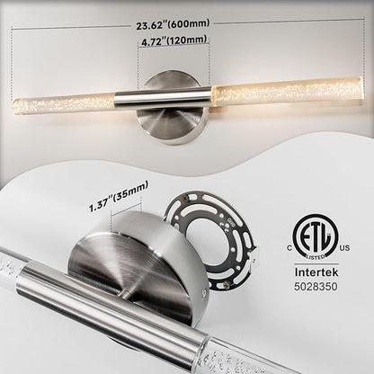 LED Bathroom Vanity Lights,24 inch Bathroom Light Fixtures Over Mirror,3000K Natural Warm Light, ETL＆UL Listed, Modern Wall Sconce for Bedroom,Living Room,Hallway,Brushed Nickel