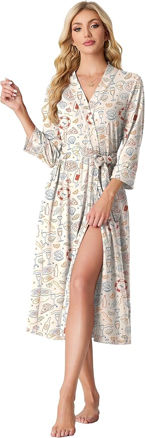 PrinStory Womens Robe Long Knit Bathrobe Lightweight Soft Robes Ladies Bath Robe